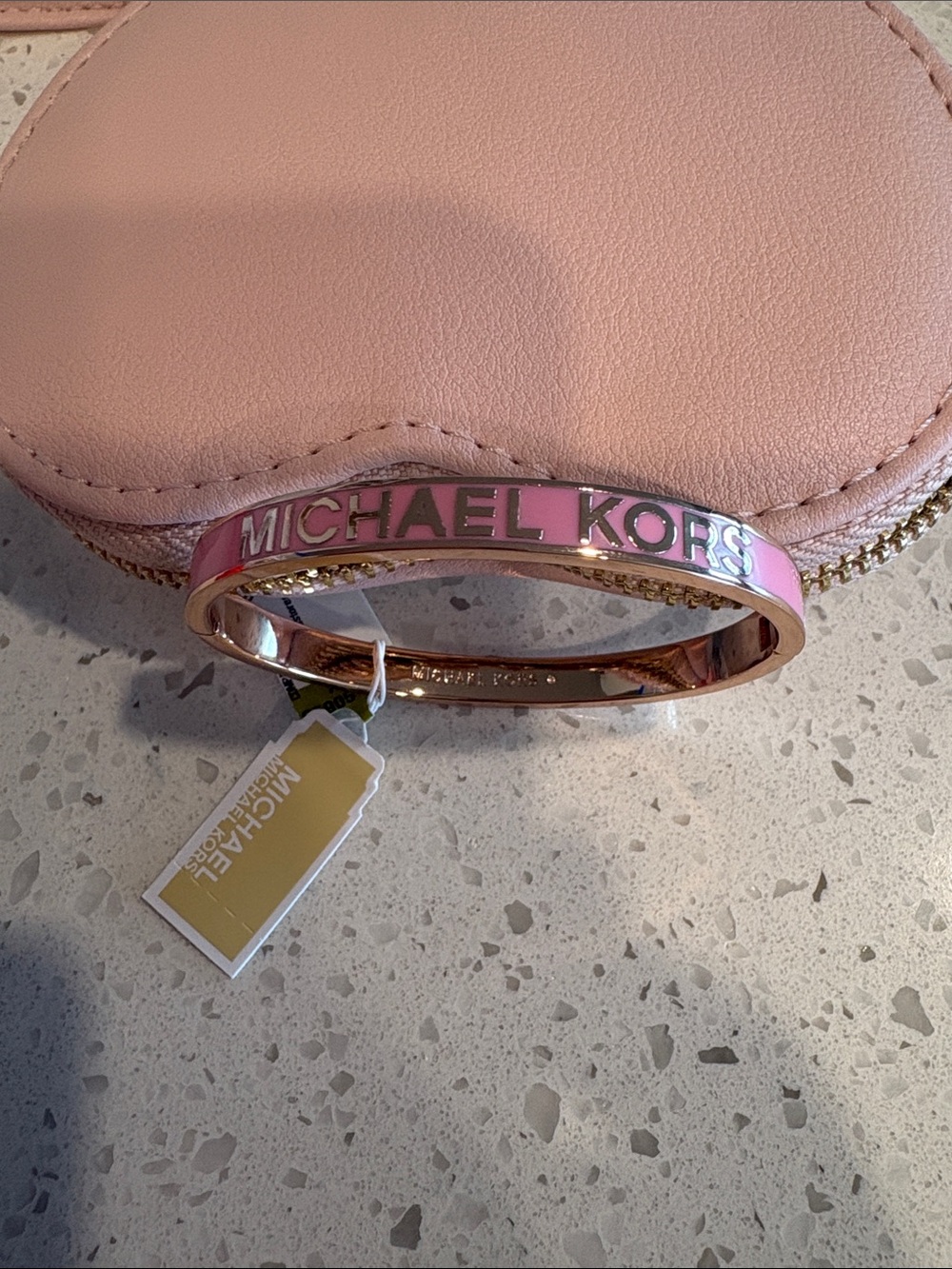 Michael Kors Rose Gold-Tone Pink Enamel Logo Bangle
